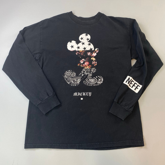 Disney Other - Men's Disney x Neff Black Mickey Mouse Long Sleeve Tee M Floral Star Paisley